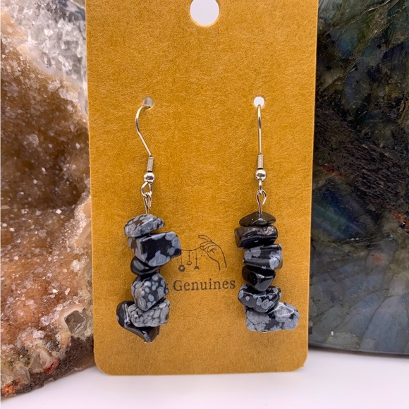 Snowflake obsidian gemstone dangle earrings, crystal earrings - Picture 1 of 1